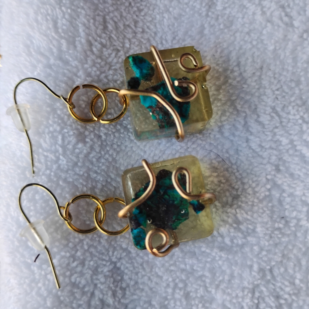 Elegant Hand Made Gold and Green Wire Wrapped Earrings